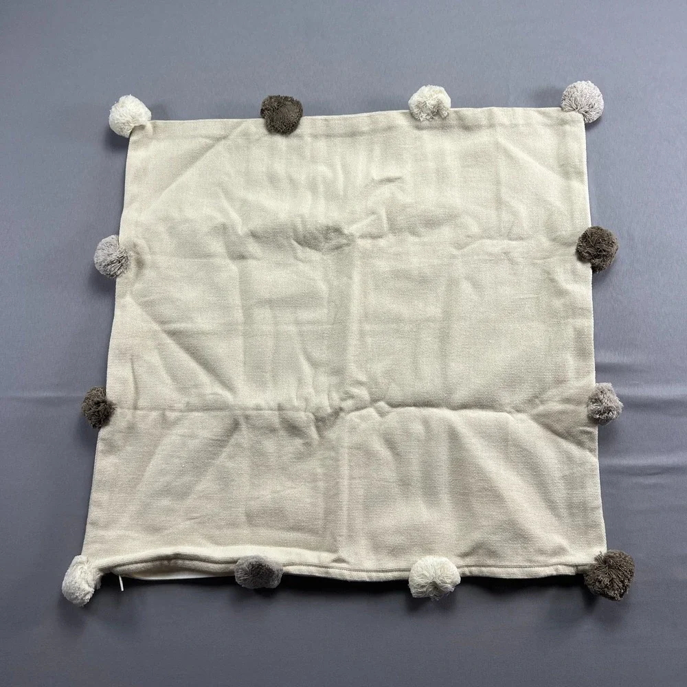 Ikea Taghakmal Pillow Cover Beige Cotton Cushion Case Pom Pom Boho (20